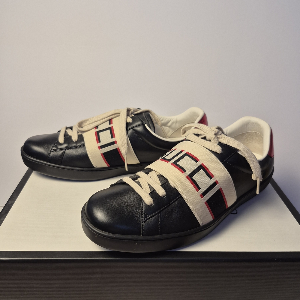 GUCCI - Authentic Preloved Gucci Mens ACE Stripe Black Sneakers US 8.5 - Picture 4 of 11